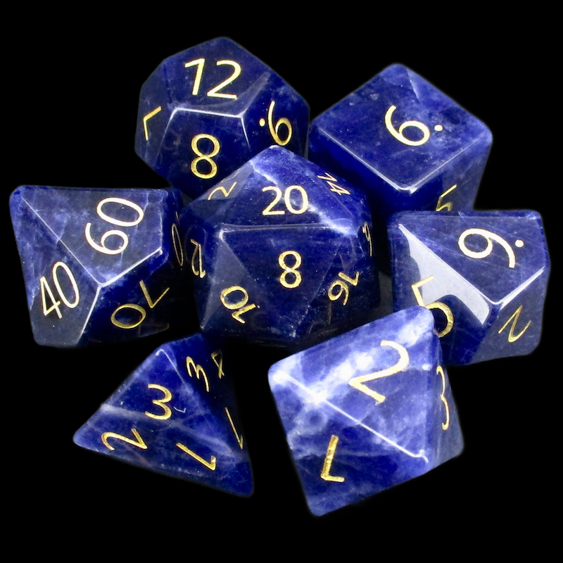 TDSO Gemstone Sodalite Dark & Gold 7 Dice Polyset