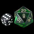 TDSO Zircon Glass Emerald & Gold JUMBO 30mm D20 Dice