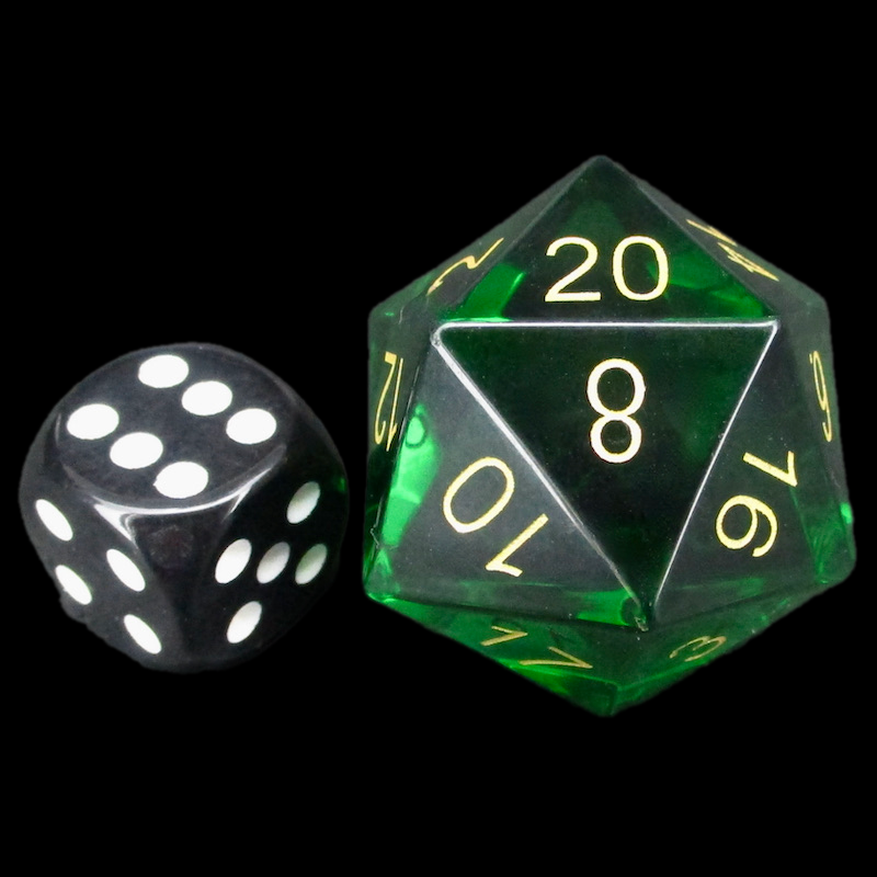 TDSO Zircon Glass Emerald & Gold JUMBO 30mm D20 Dice