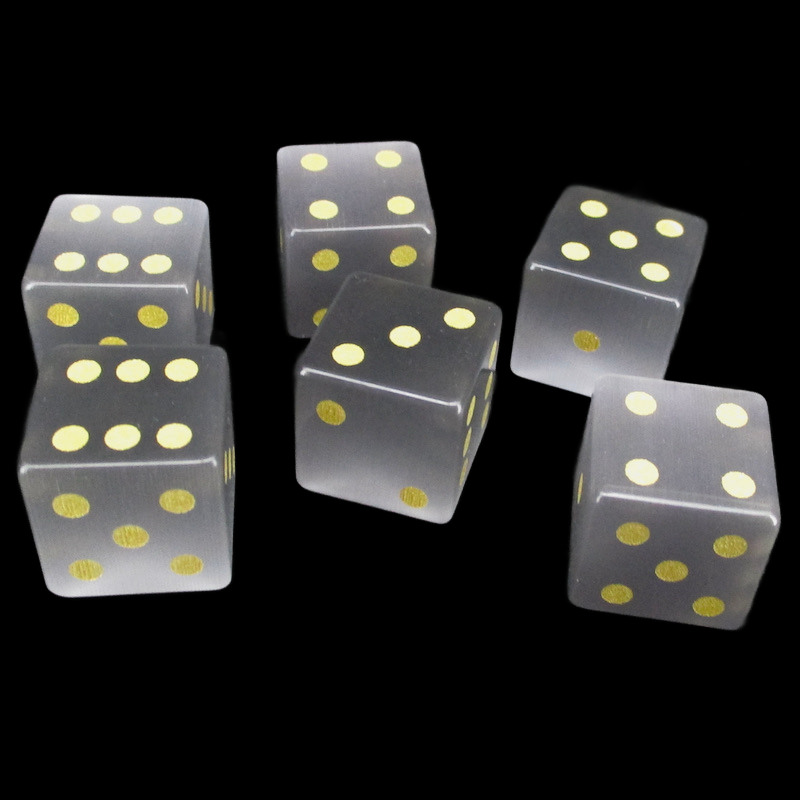 TDSO Cats Eye Glass Grey & Gold 6 x D6 Spot Dice Set