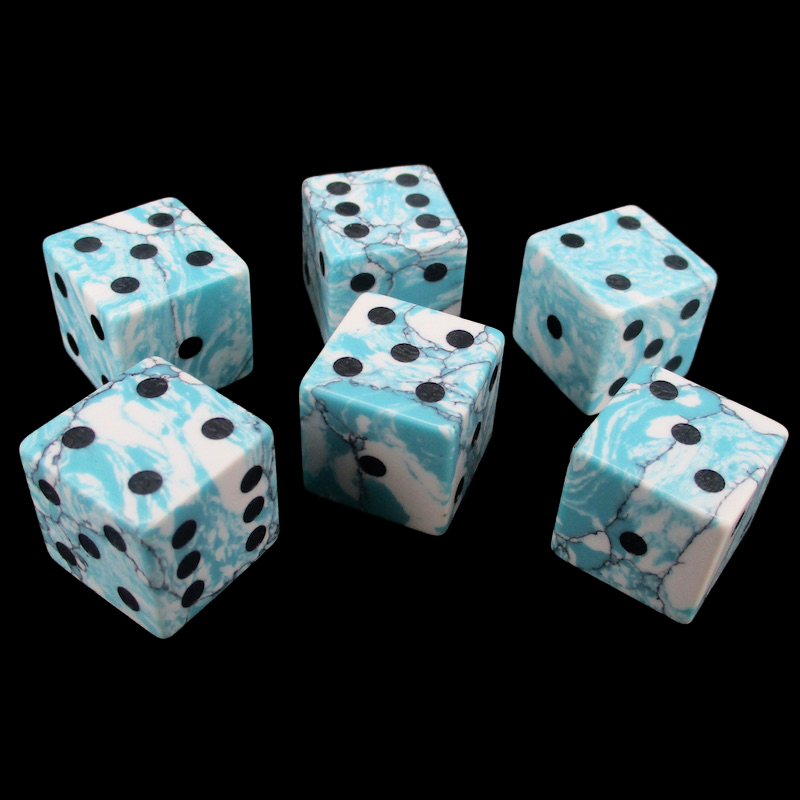 TDSO Gemstone Turquoise Synthetic Blue & White 6 x D6 Spot Dice Set
