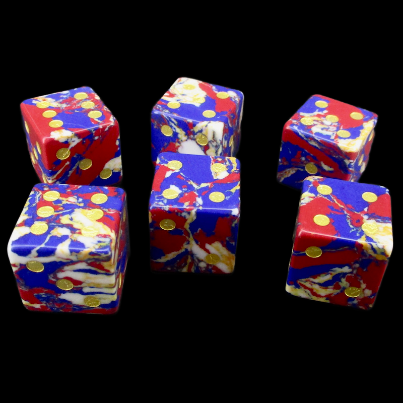 TDSO Gemstone Turquoise Synthetic Multi Fire & Gold 6 x D6 Spot Dice Set