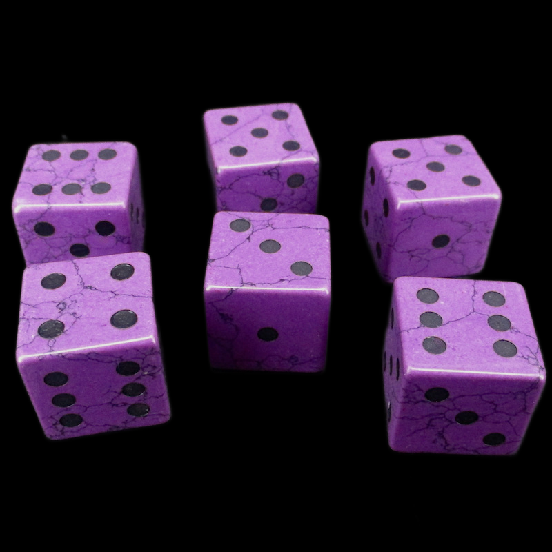 TDSO Gemstone Turquoise Synthetic Purple & Black 6 x D6 Spot Dice Set