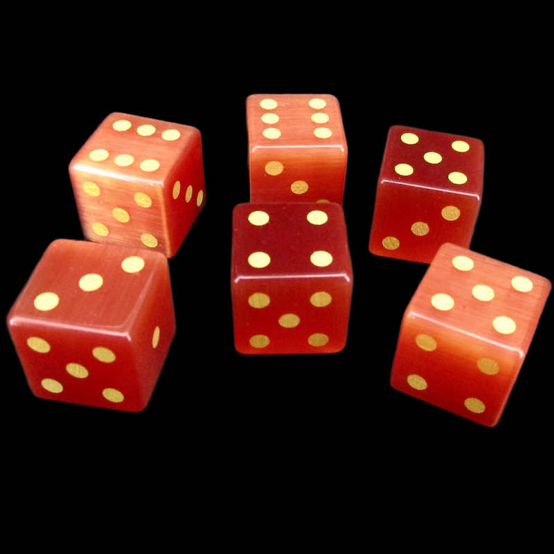 TDSO Cats Eye Glass Red & Gold 6 x D6 Spot Dice Set