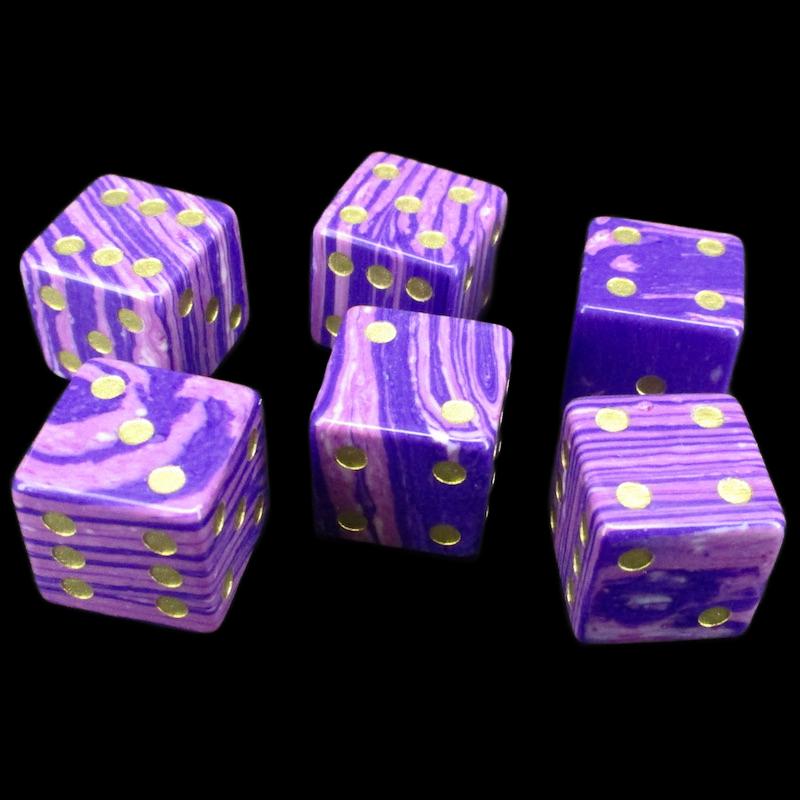 TDSO Gemstone Turquoise Synthetic Purple Wave & Gold 6 x D6 Spot Dice Set