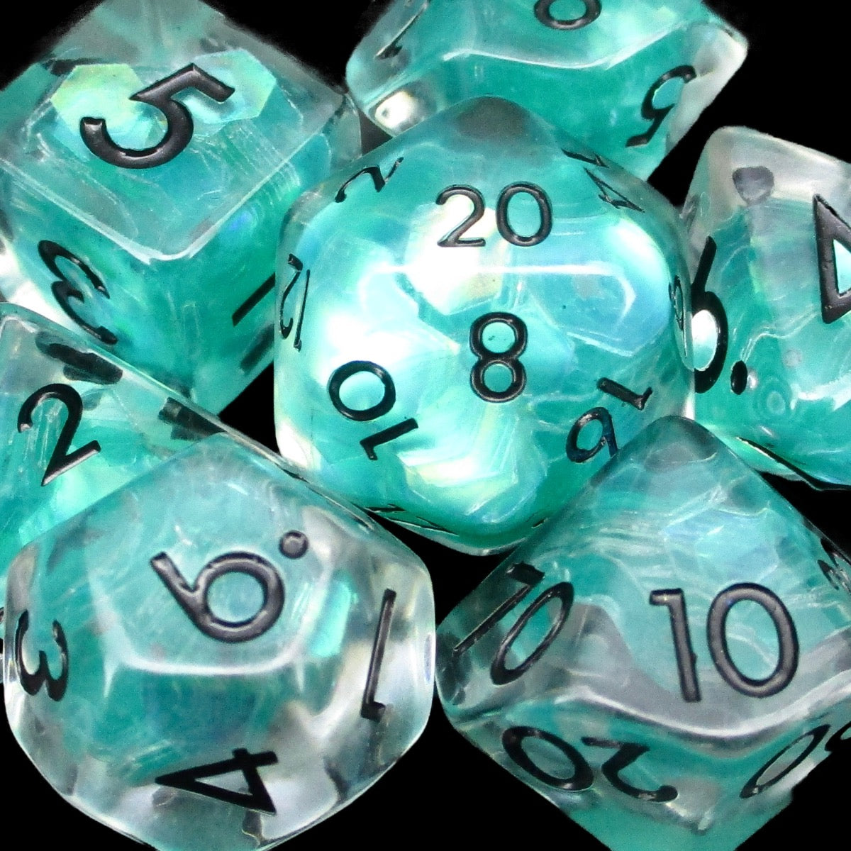 TDSO Teal Dragon Scale & Black 7 Dice Polyset