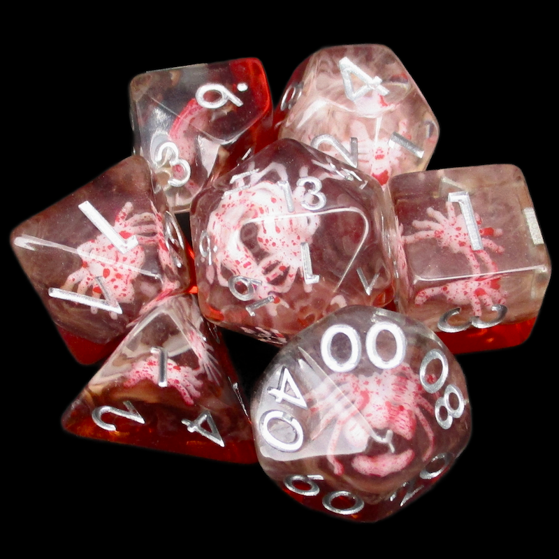TDSO Encased Spider - White - Red & Silver 7 Dice Polyset LTD EDITION