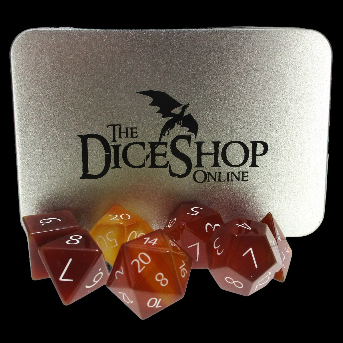 TDSO Gemstone Carnelian & White 7 Dice Polyset