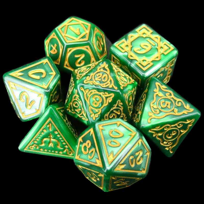 TDSO Druids Grove Green & Gold 7 Dice Polyset