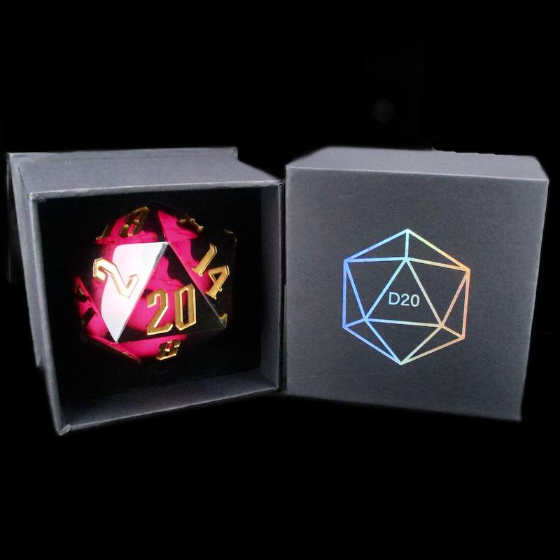 TDSO Handmade Holographic Glow in the Dark Pink Skull MASSIVE 55mm D20 Dice - IN BOX