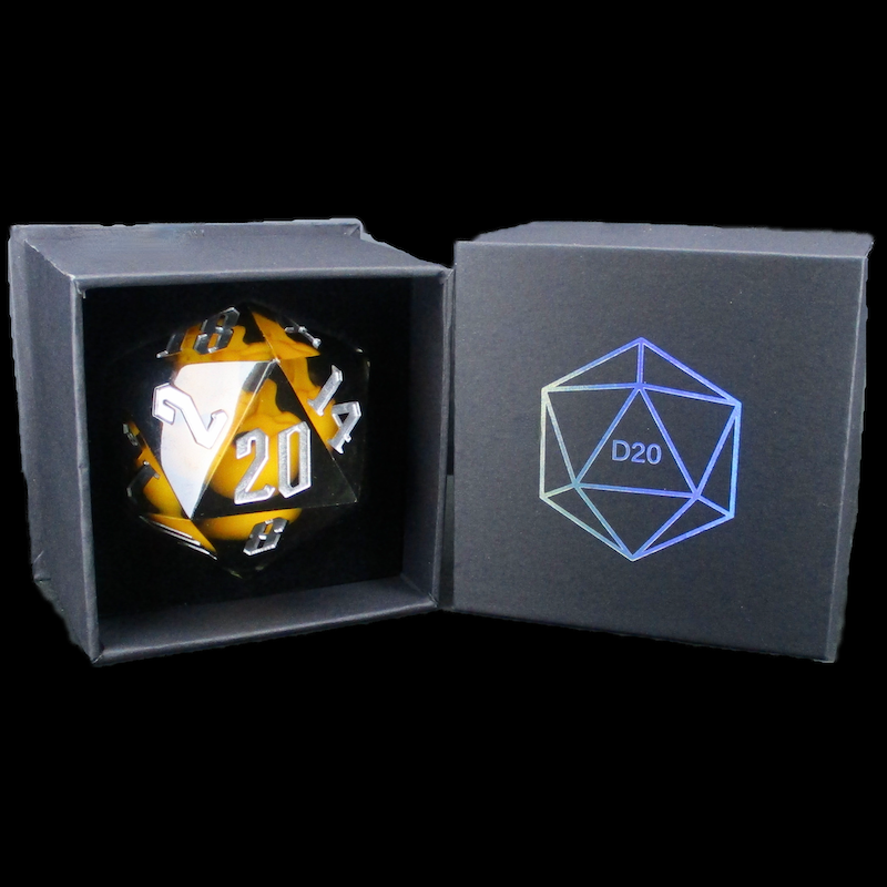 TDSO Handmade Holographic Glow in the Dark Yellow Skull MASSIVE 55mm D20 Dice - IN BOX