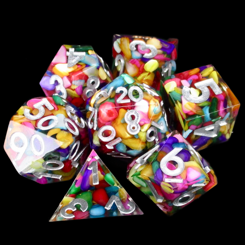 TDSO Sharp Edge Rainbow Stones 7 Dice Polyset + Case