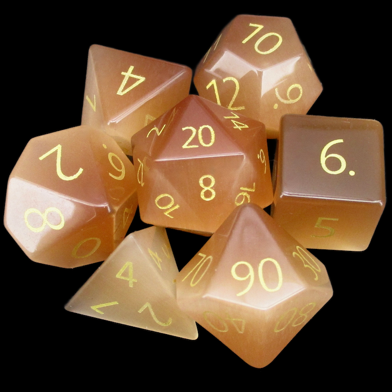 TDSO Cats Eye Glass Champagne & Gold 7 Dice Polyset