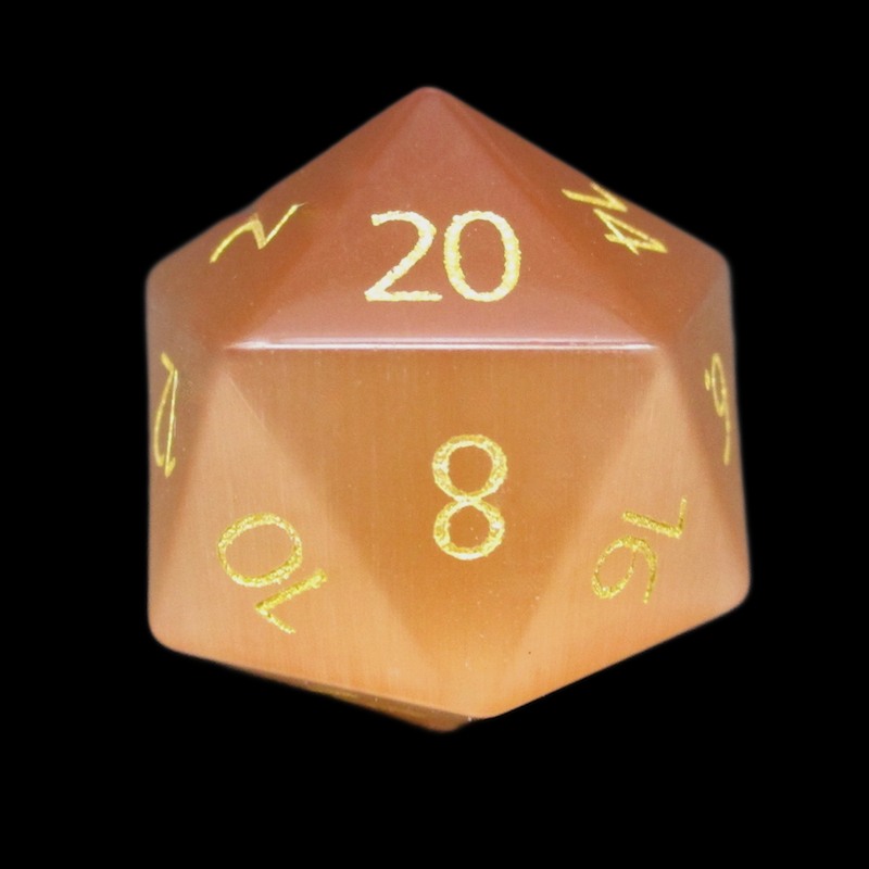 TDSO Cats Eye Glass Champagne & Gold D20 Dice