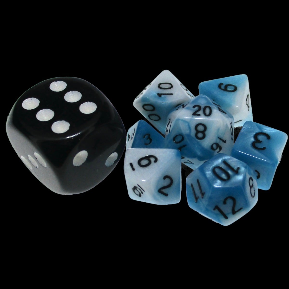TDSO Duel Teal & White MINI 10mm 7 Dice Polyset