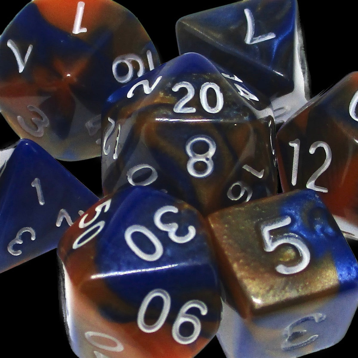 TDSO Duel Blue & Orange MINI 10mm 7 Dice Polyset