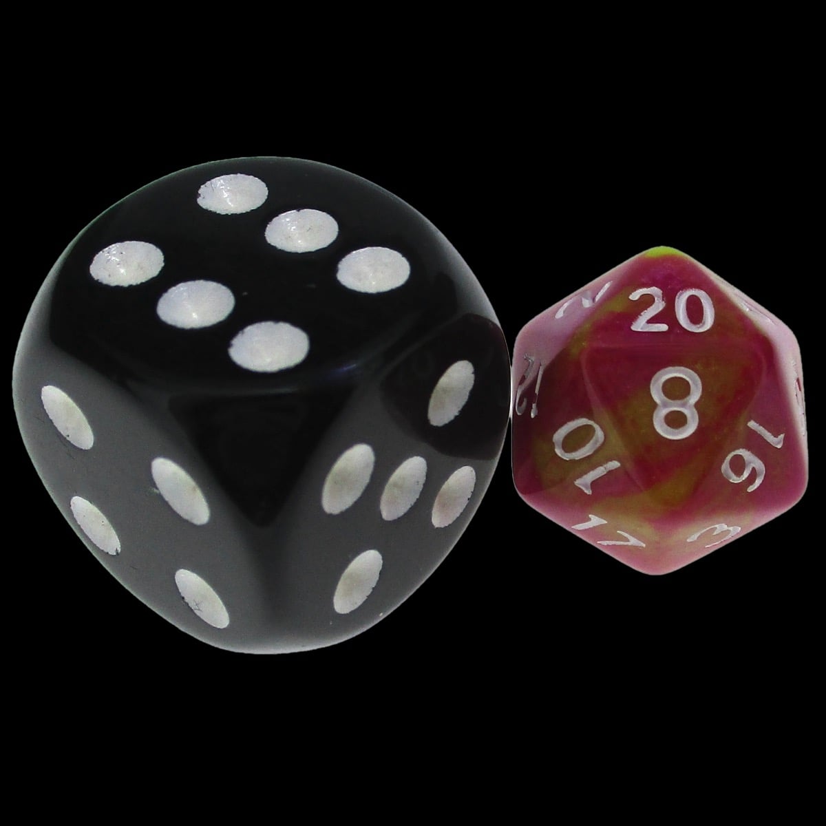 TDSO Duel Pink & Yellow MINI 10mm D20 Dice