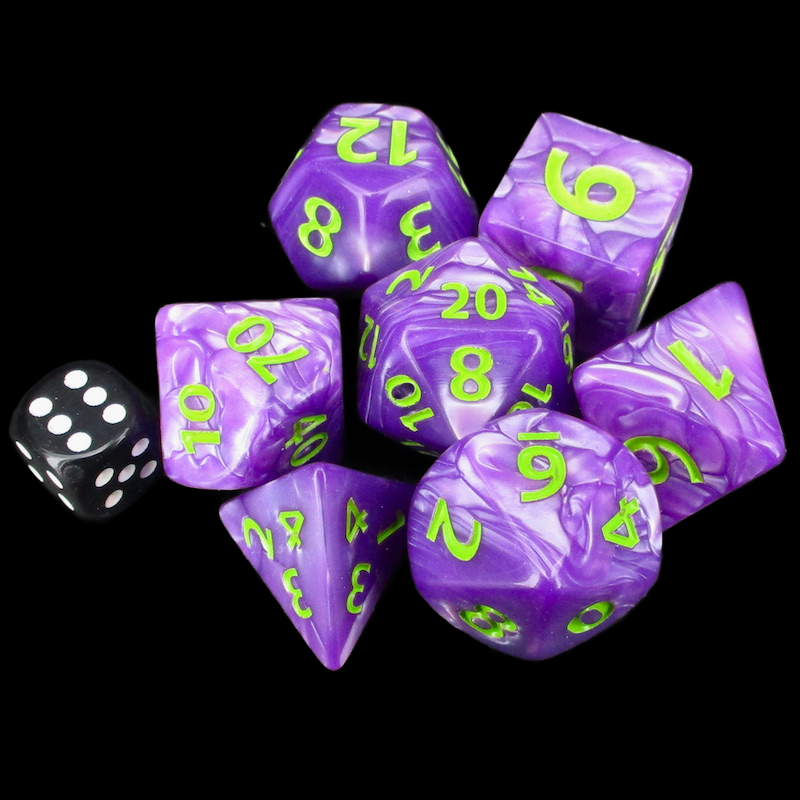 TDSO Pearl Purple & Green GIANT 7 Dice Polyset