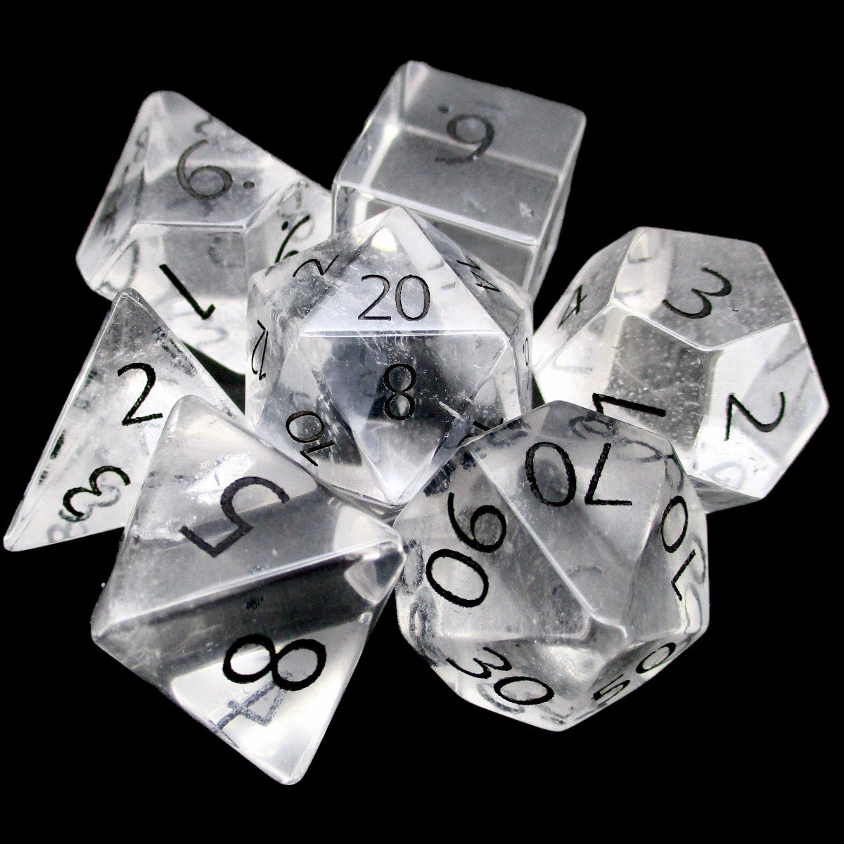 TDSO Gemstone Quartz Clear & Black 7 Dice Polyset