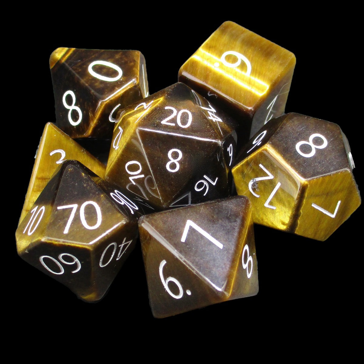 TDSO Gemstone Tiger Eye Gold & White 7 Dice Polyset