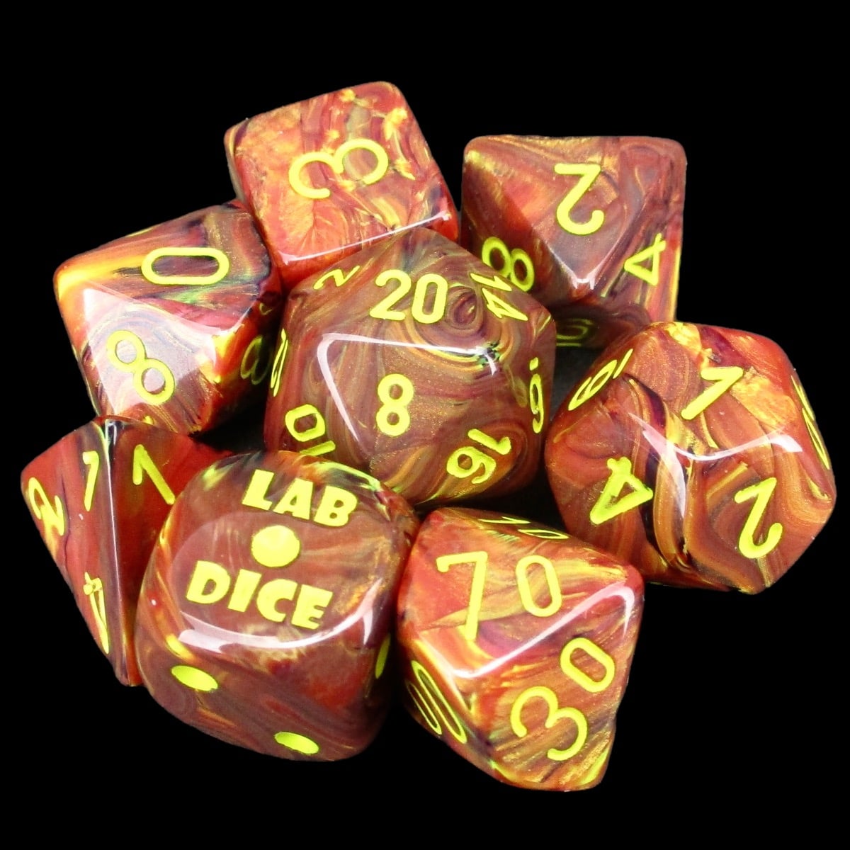 Chessex LAB 5 Vortex Underworld With Yellow 7 Dice Polyset + Bonus D6