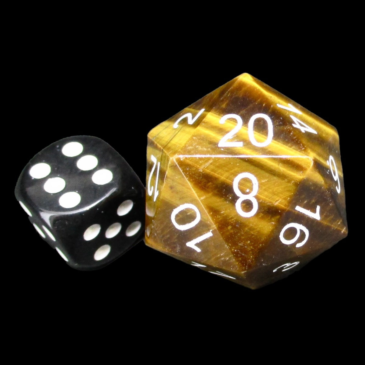TDSO Gemstone Tiger Eye Gold & White JUMBO 30mm D20 Dice
