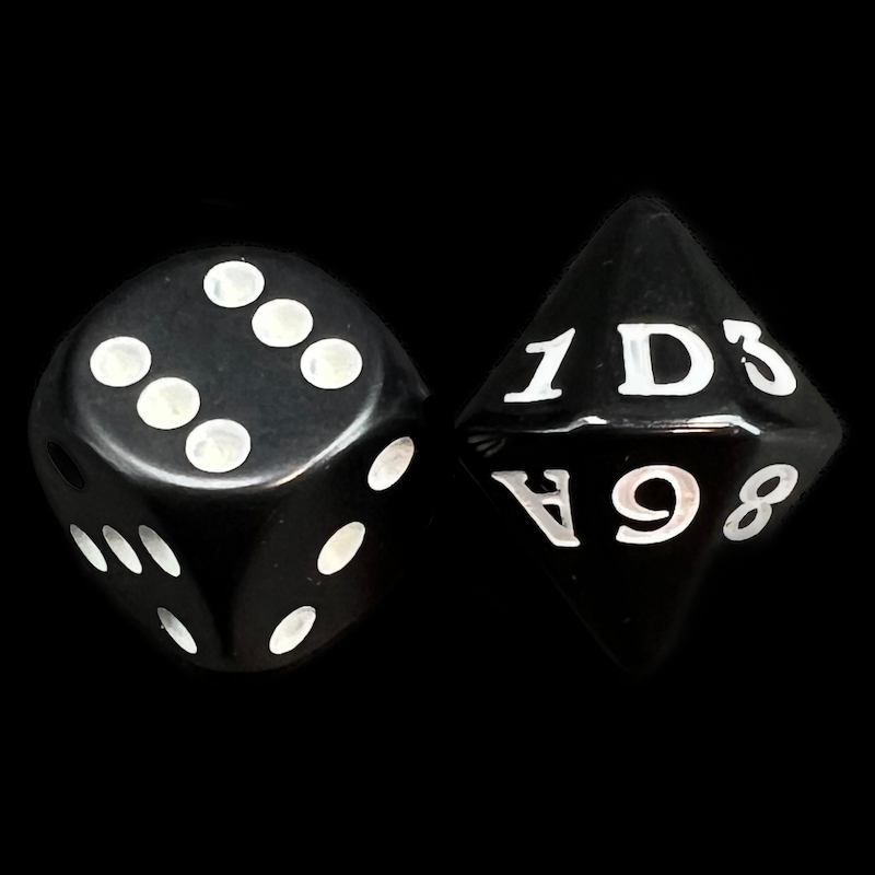 Impact Opaque Black & White Hexidice - Hexadecimal D16 Dice