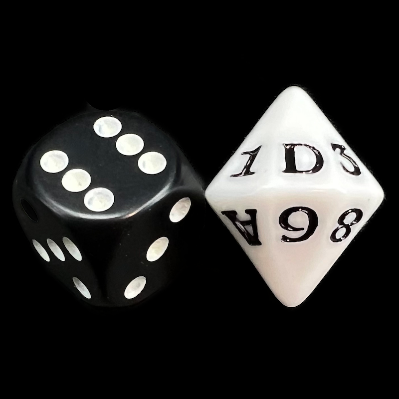 Impact Opaque White & Black Hexidice - Hexadecimal D16 Dice