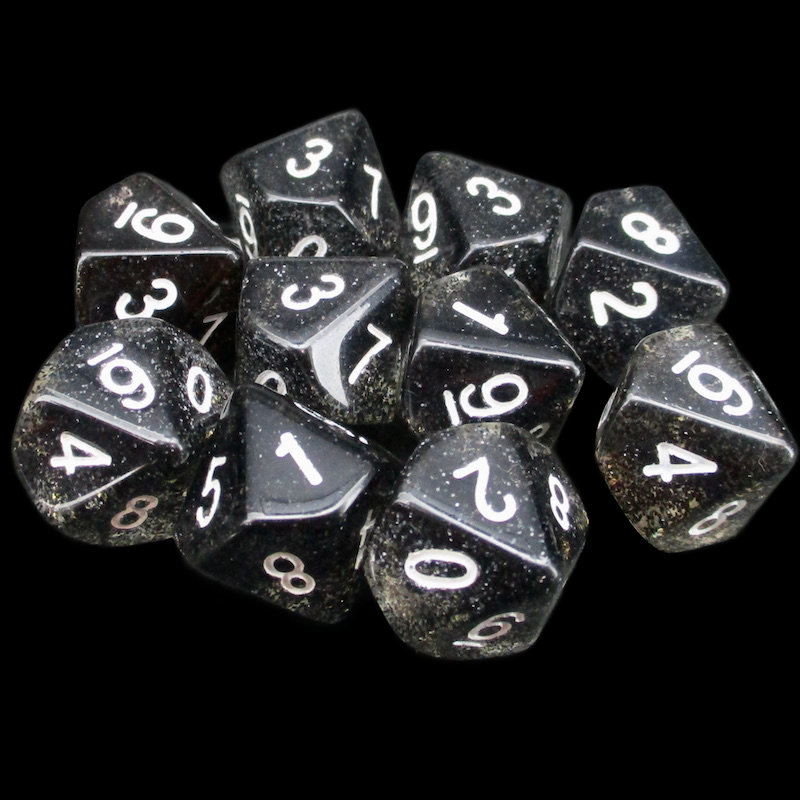 Koplow Glitter Black 10 x D10 Dice Set