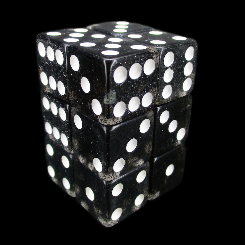 Koplow Glitter Black Square Cornered 12 x D6 Dice Set