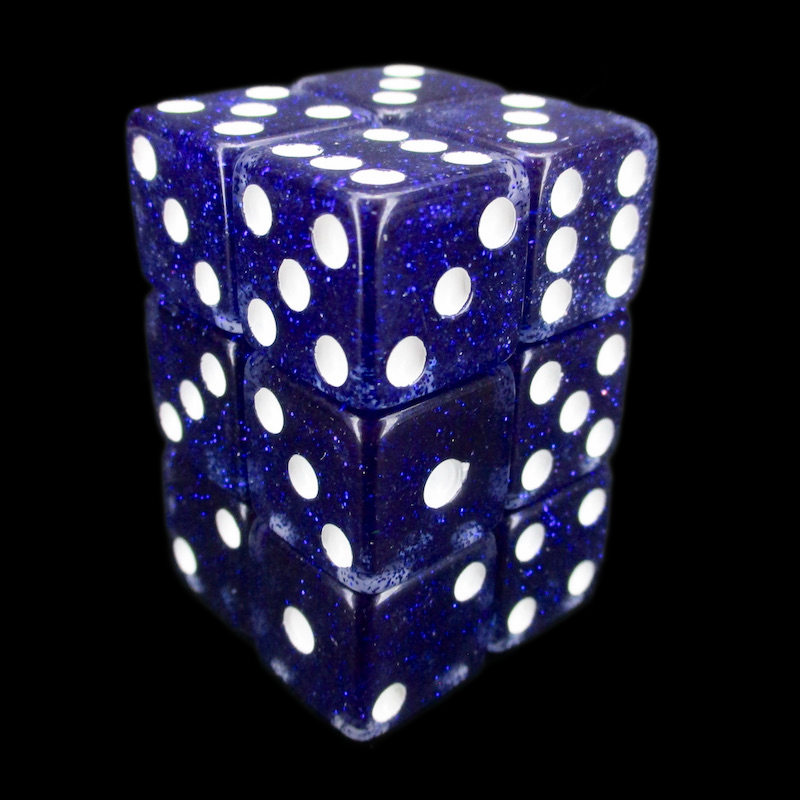 Koplow Glitter Blue Square Cornered 12 x D6 Dice Set