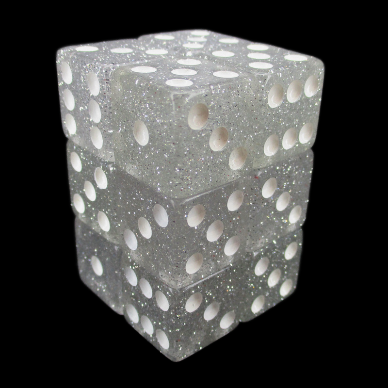 Koplow Glitter Clear Square Cornered 12 x D6 Dice Set