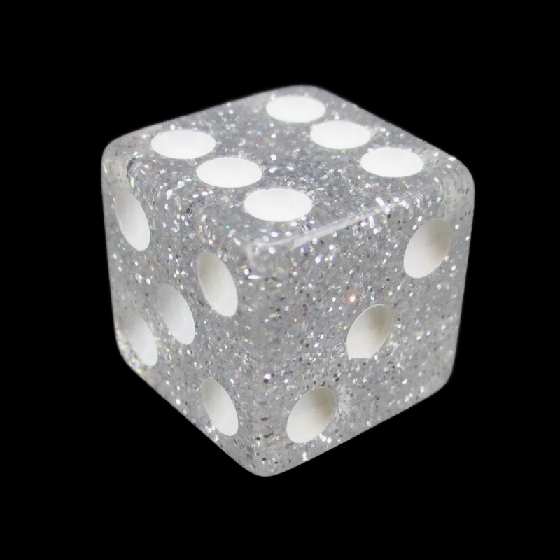 Koplow Glitter Clear Square Cornered 16mm D6 Spot Dice
