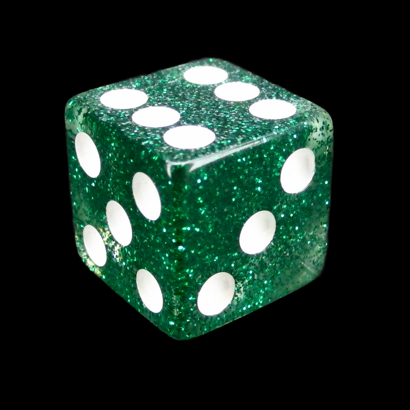 Koplow Glitter Green Square Cornered 16mm D6 Spot Dice