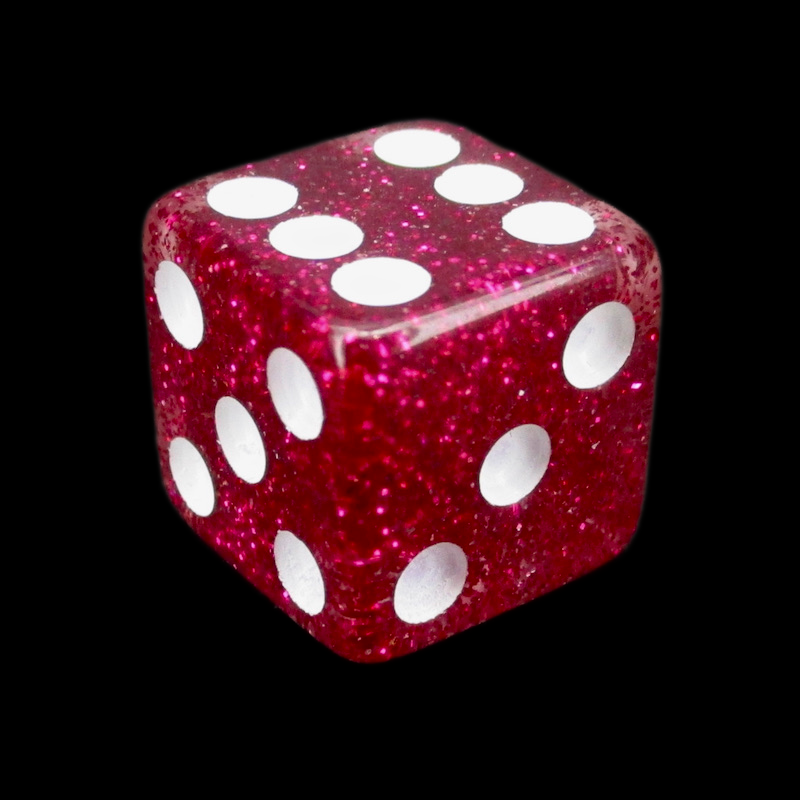 Koplow Glitter Red Square Cornered 16mm D6 Spot Dice