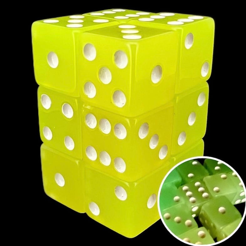 Koplow Glow in the Dark Lemon Square Cornered 12 x D6 Dice Set