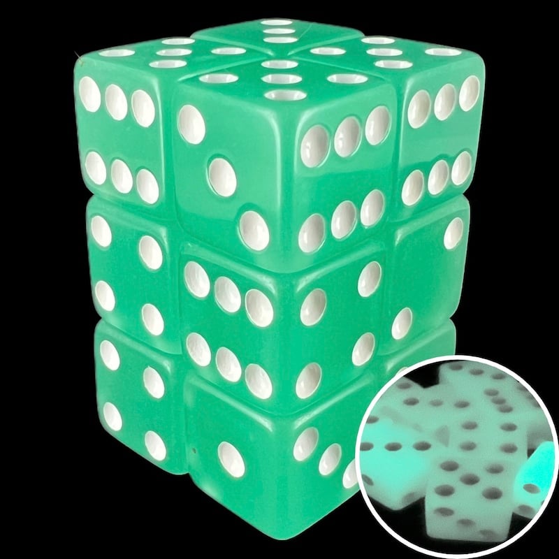 Koplow Glow in the Dark Lime Square Cornered 12 x D6 Dice Set