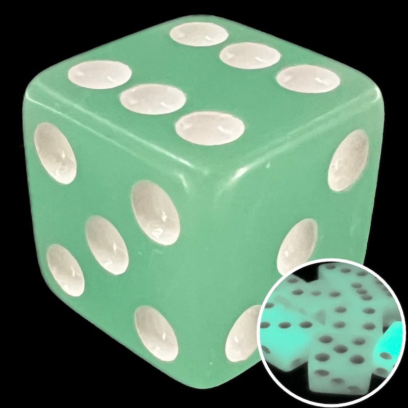 Koplow Glow in the Dark Lime Square Cornered 16mm D6 Spot Dice