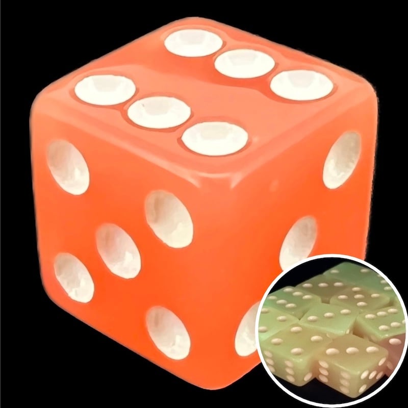 Koplow Glow in the Dark Peach Square Cornered 16mm D6 Spot Dice