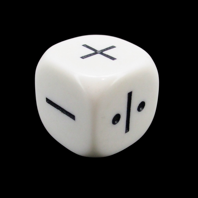 Koplow Opaque White Math Operators 4 Function + (twice) - (twice) x and ÷ D6 Dice