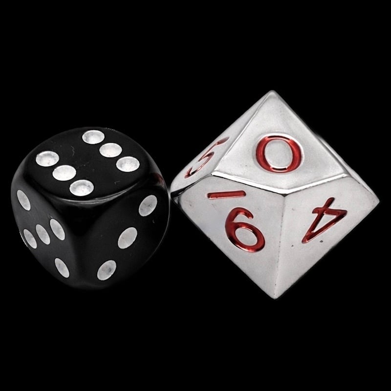 CLEARANCE Koplow Metal Silver & Red 20mm D10 Dice