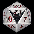 CLEARANCE Koplow Metal Silver & Red 20mm D20 Dice