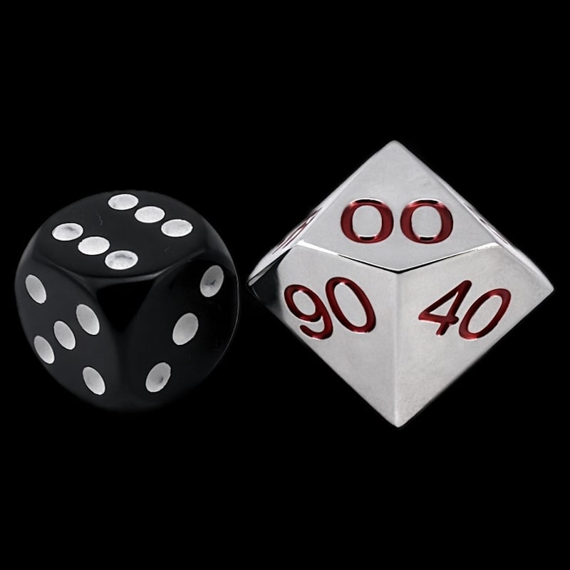 CLEARANCE Koplow Metal Silver & Red 20mm Percentile Dice
