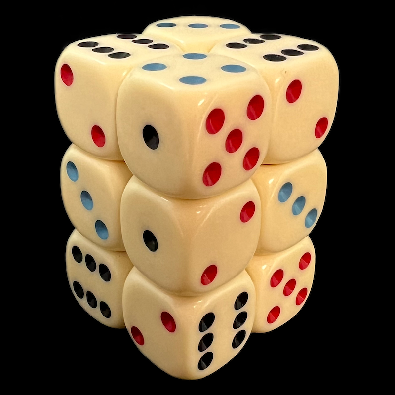 Koplow Michigan Red Eye Ivory & Multi Colour Spot 12 x D6 Dice Set