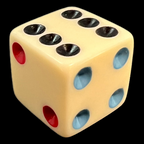 Koplow Michigan Red Eye Ivory & Multi Colour Square Corner 16mm D6 Spot Dice