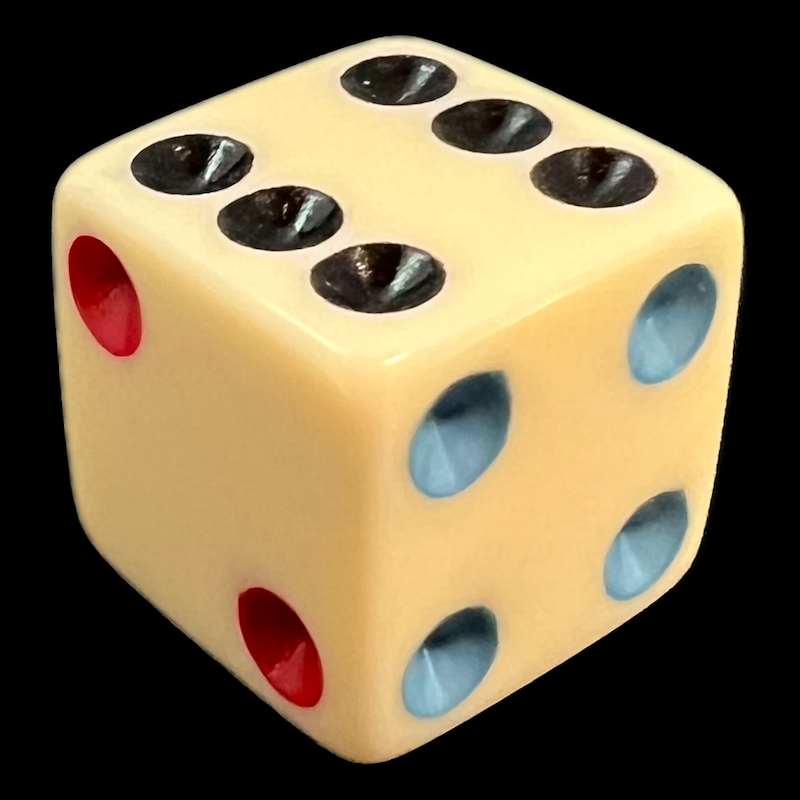 Koplow Michigan Red Eye Ivory & Multi Colour Square Corner 16mm D6 Spot Dice