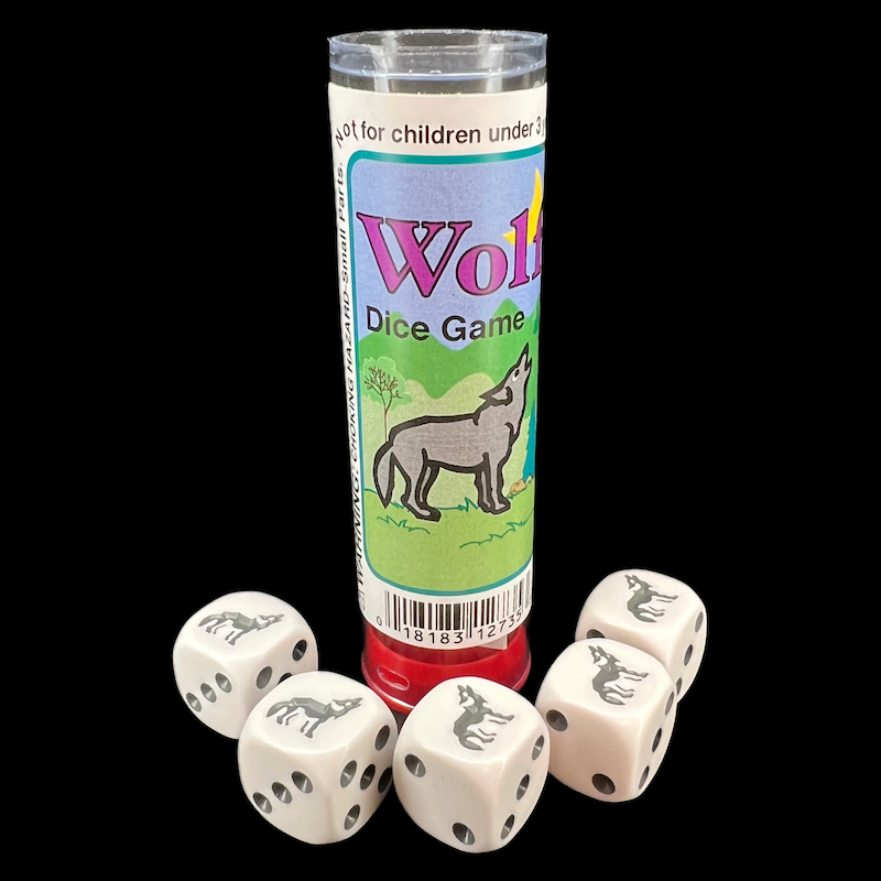 Koplow Opaque 5 x D6 Animal Dice Game - Wolf Silver