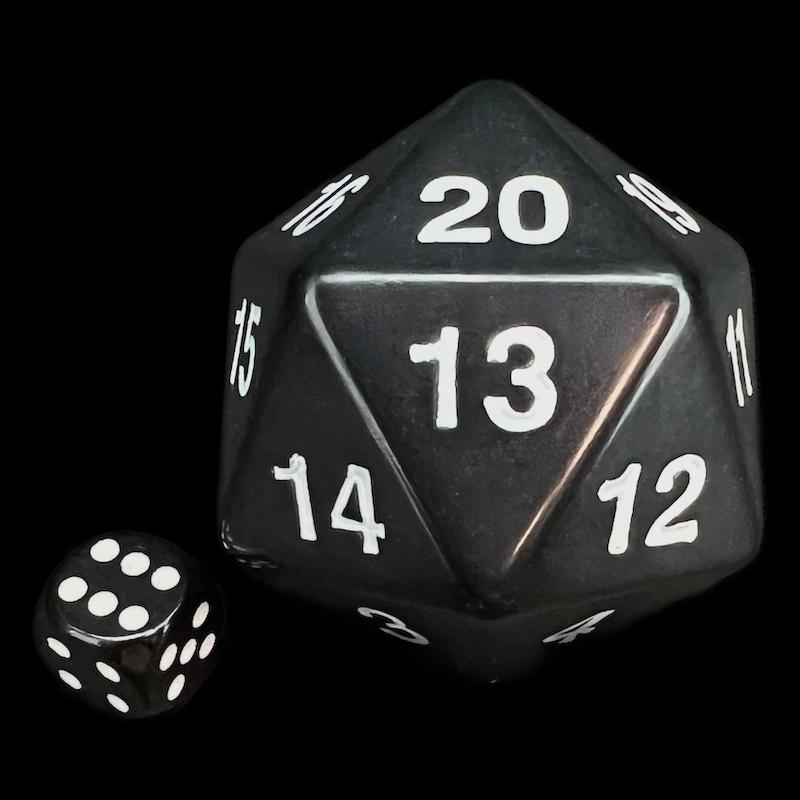Koplow Opaque Black MASSIVE Spindown  / Countdown 55mm D20 Dice