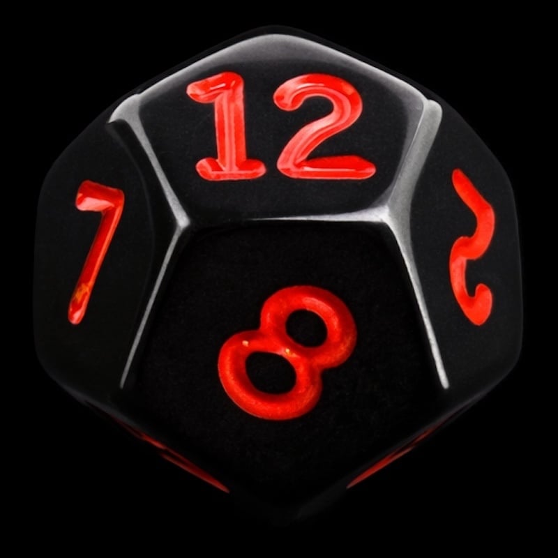 Koplow Opaque Black & Red D12 Dice