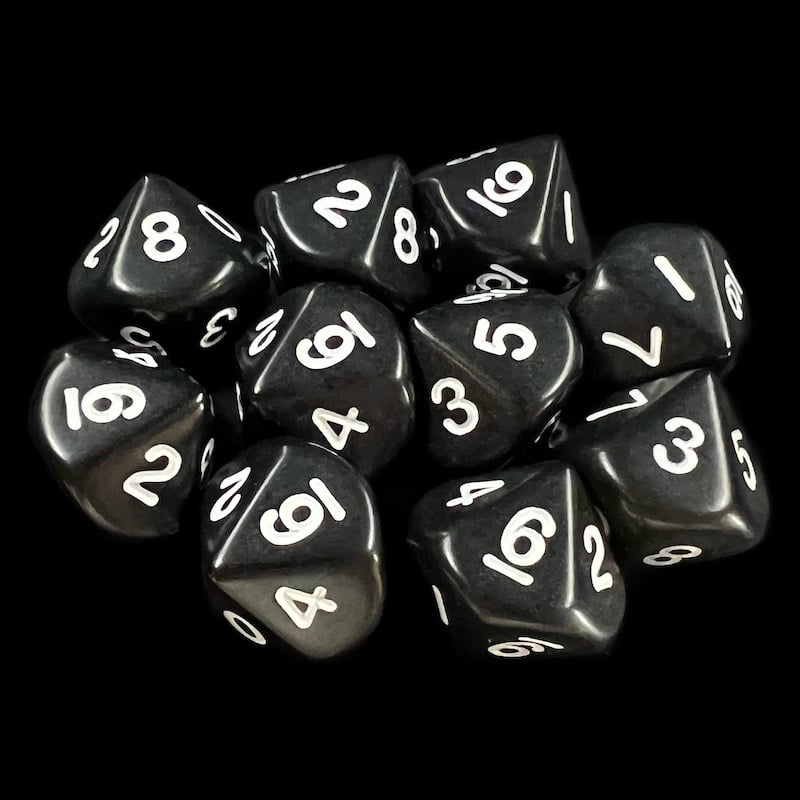 Koplow Opaque Black & White 10 x D10 Dice Set